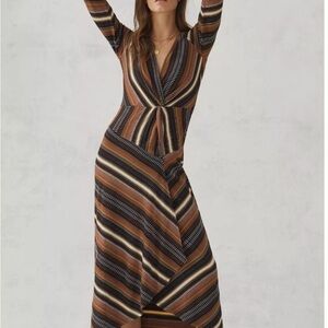 Maeve by Anthropologie Striped Wrap-Style Midi Dress (1X) Boho Style Dress